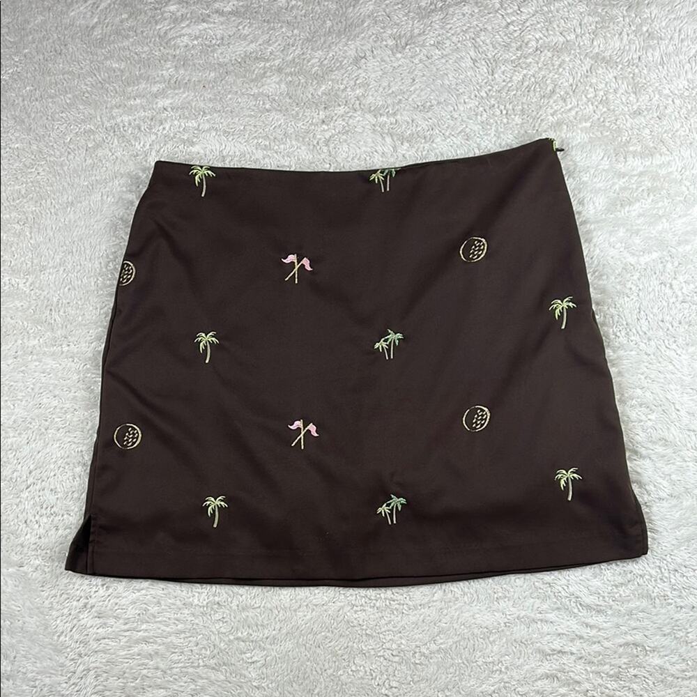 Y2K Coral Bay Golf brown novelty print embroidered golf skort skirt, size 16‎